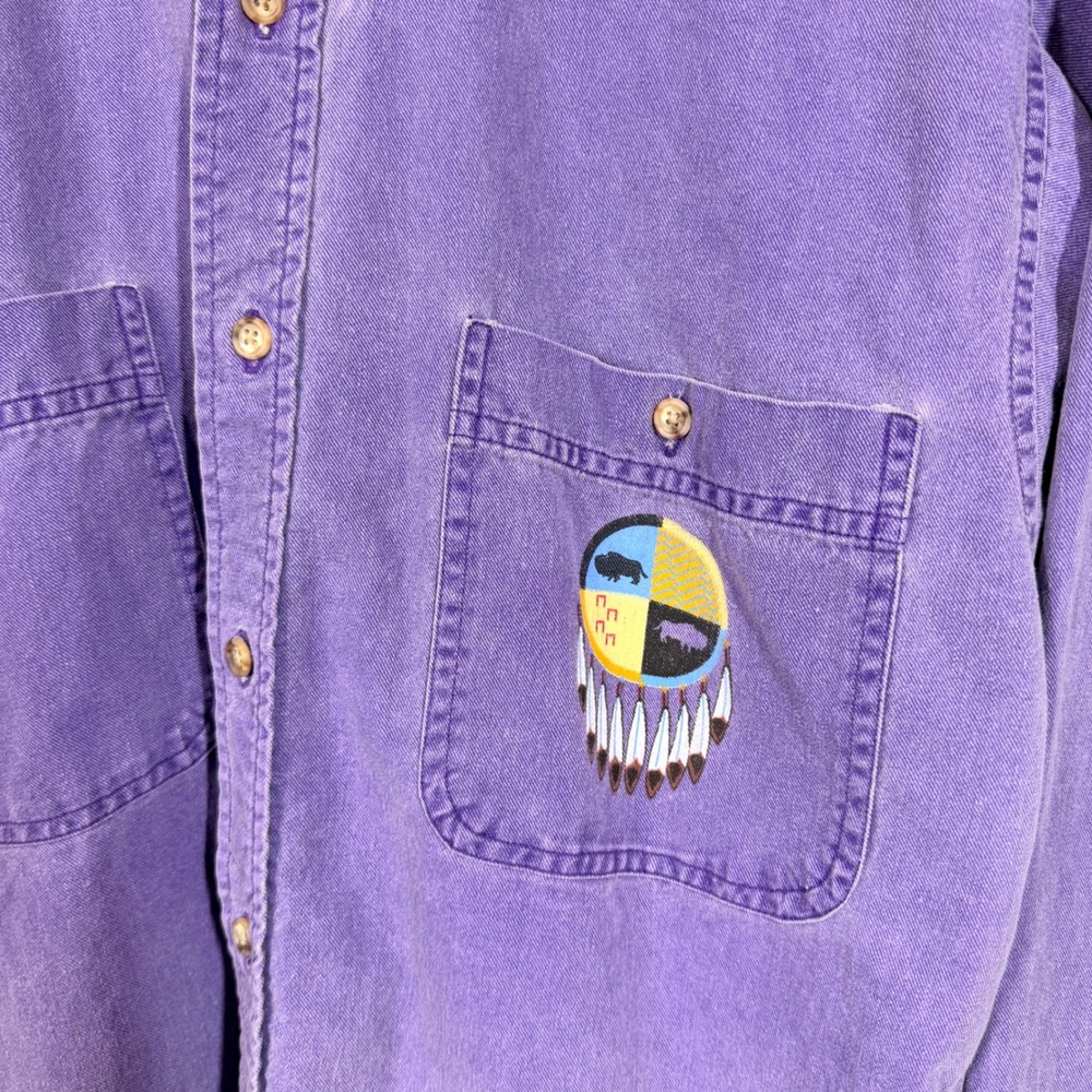 Coldwater Creek Button Down Women S Purple Buffalo Graphic Western Shirt - Picture 3 of 6